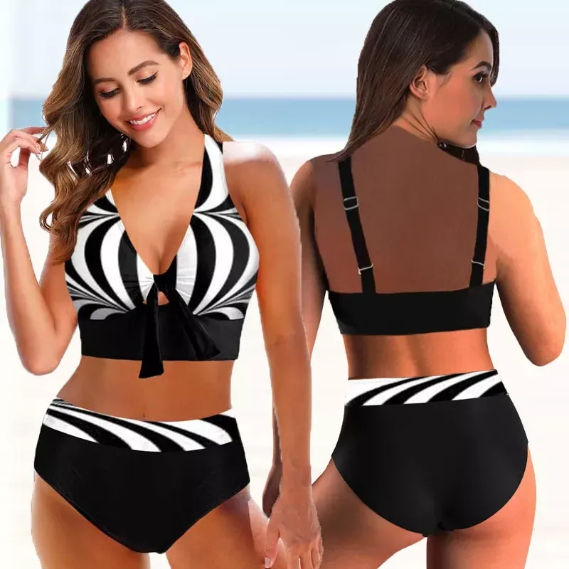 Раздельный купальник в полоску большого размера 5XL черно-белый Киев - изображение 2