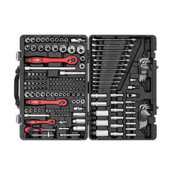 Набір інструментів, проф., 1/2" + 3/8" + 1/4", Cr-V, 176 од., головки: 4-32 мм, E4-E24, біти 57 од., подовж. головки: 4-18 мм, Київ
