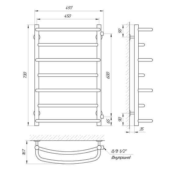 Водяной полотенцесушитель LARIS ЕВРОМИКС П7 450 Х 700 Киев