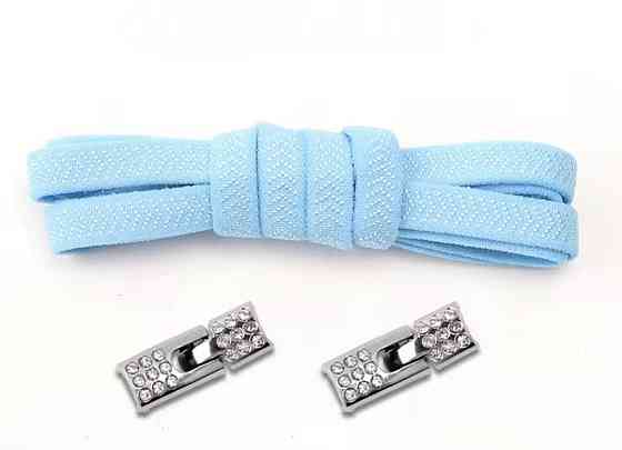 Шнурки еластичні без зав'язок з металевою застібкою зі стразами Блакитний Сміла