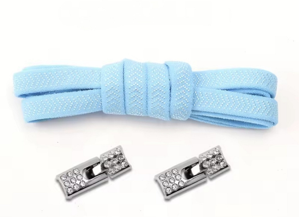 Шнурки эластичные без завязок с металлической застежкой со стразами Голубой Смела - изображение 3