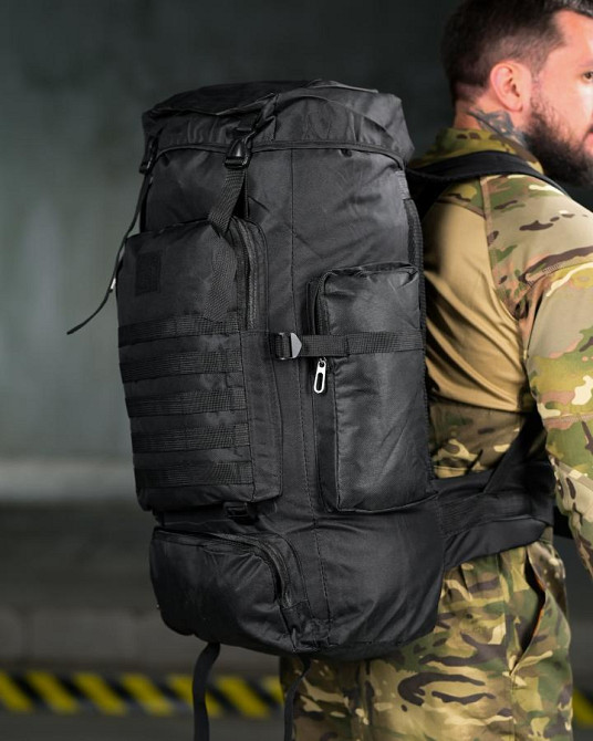 Рюкзак тактический 70 л Водонепроницаемый  черный ПП8252 Одесса - изображение 2