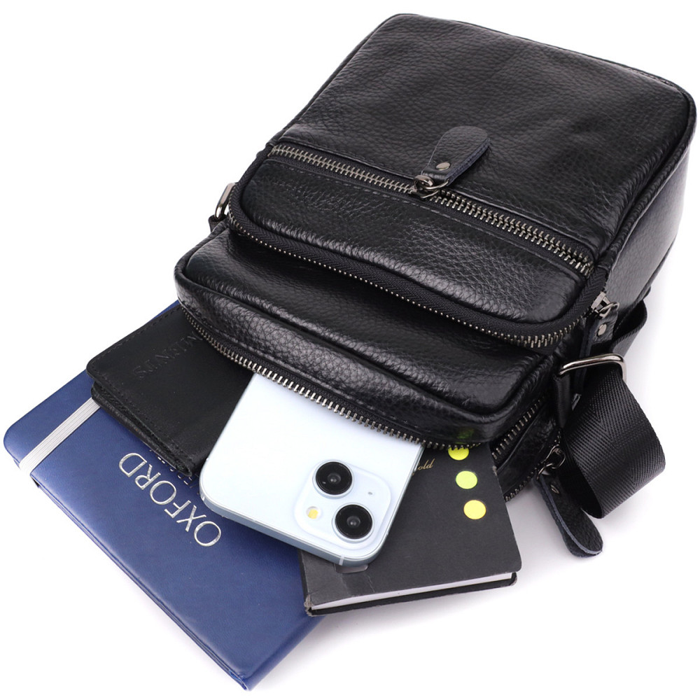 Мужская сумка на плечо из натуральной кожи Черный (Vintage) Киев - изображение 2