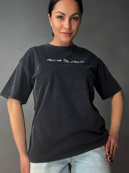 Футболка женская A-N 27039 вареная тай-дай оверсайз хлопок с надписью, черный, one size Киев - изображение 11