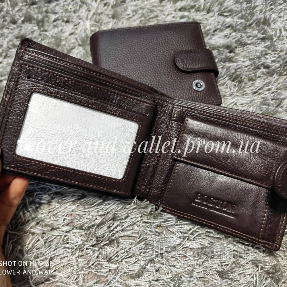Чоловічий шкіряний гаманець на кнопці коричневого кольору Boston Київ - фото 5