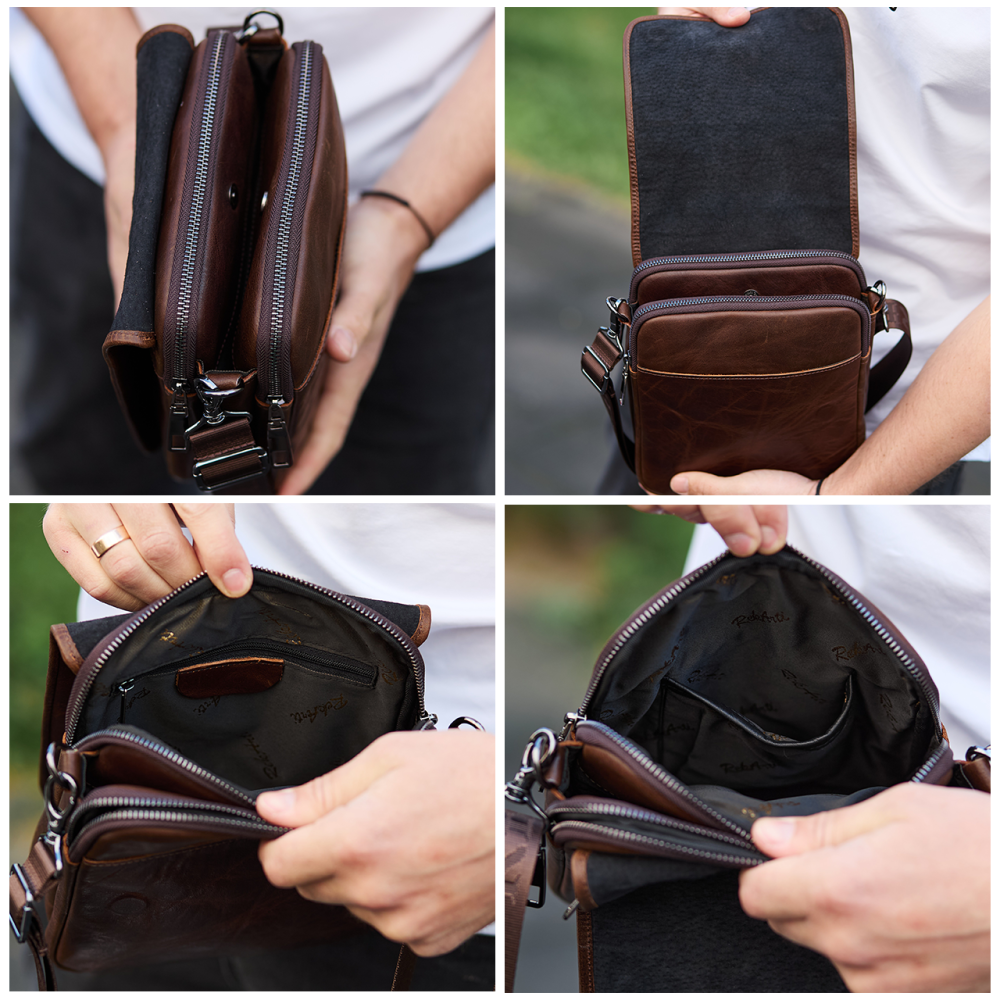 Мужская барсетка Tiding Bag с клапаном через плечо (24 х 20 х 6 см) с гладкой кожи (Коричневый) Винница - изображение 17