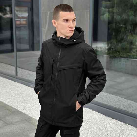 Осіння чоловіча чорна куртка із даймонд-котону Pobedov Shum Київ