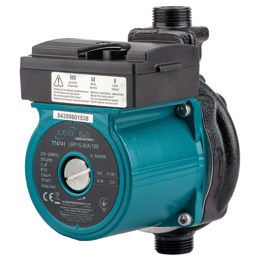 Насос для підвищення тиску 123 Вт Hmax 9 м Qmax 25 л/хв Ø 3⁄4" 160 мм + гайки Ø1⁄2" LEO 3.0 LRP15-90A/160 (774741) Київ - фото 9