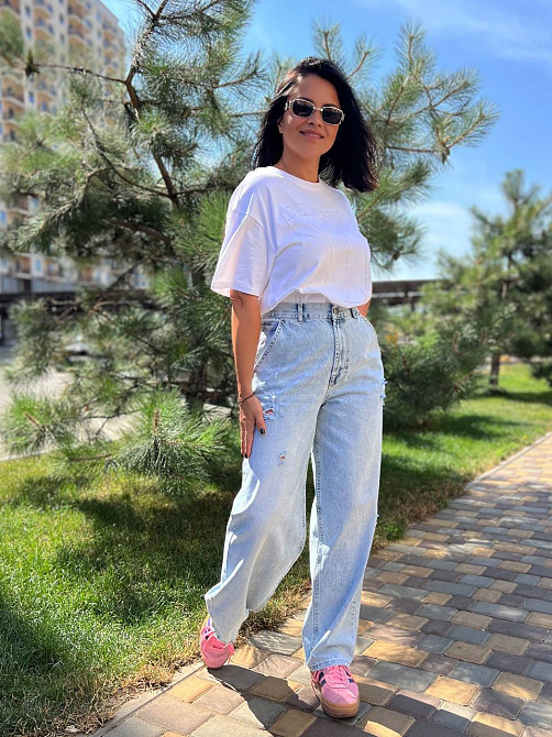 Джинсы женские Its Basic 03097 SKATER широкие косые карманы рваные, голубой, 32, 32 Одесса - изображение 2