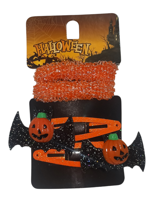 Набор 2 заколки блестящих Тыква и 2 резинки для волос на Хэллоуин оранжевый Киев - изображение 2