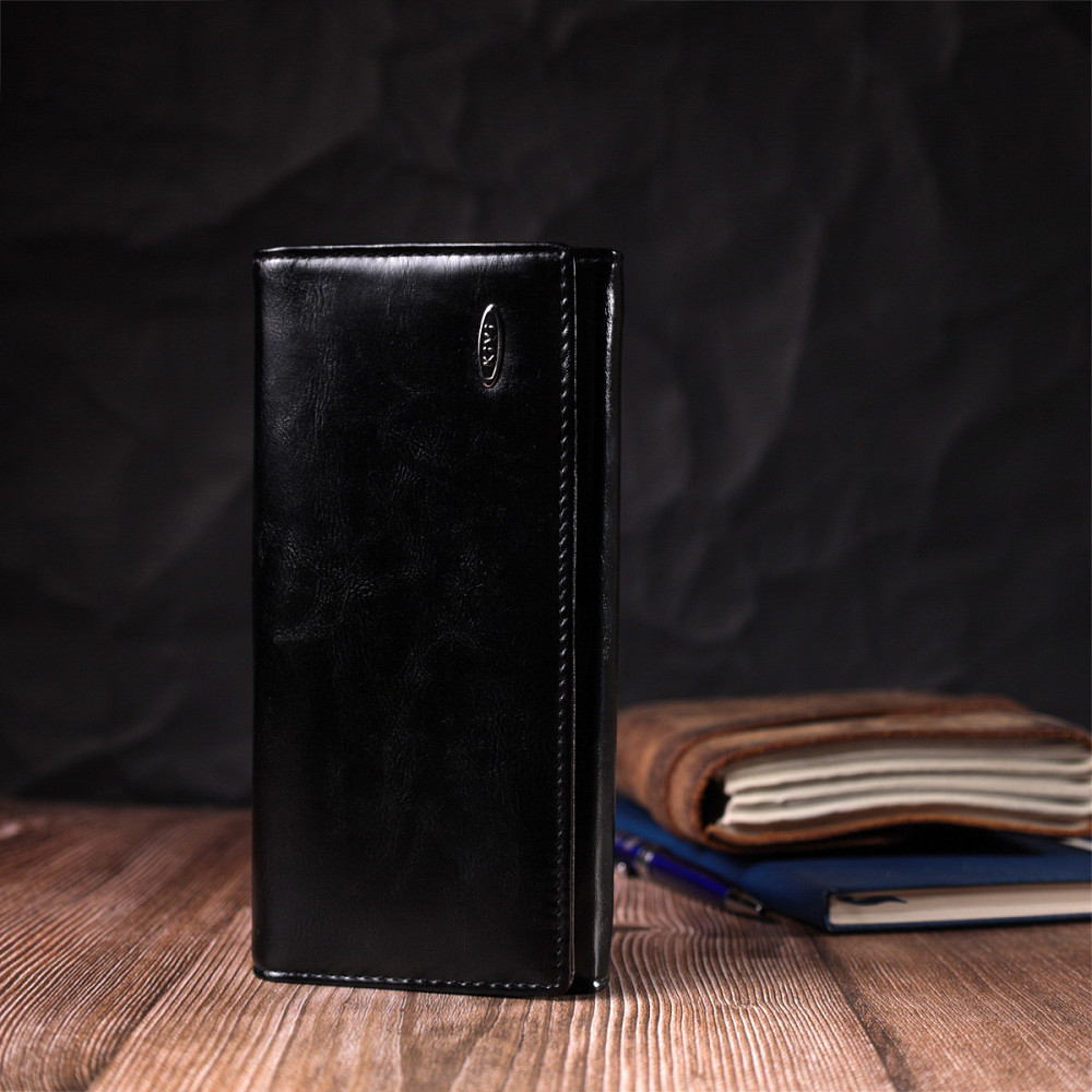 Горизонтальний жіночий гаманець із якісної екошкіри Чорний (KIVI) Київ - фото 2