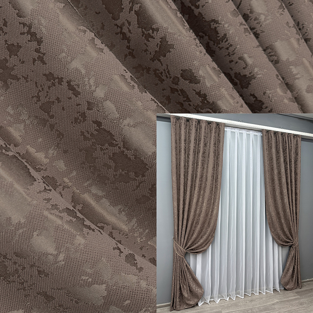 Комплект готовых штор VR-Textil Лен мрамор Pavliani VO № 1718ш какао 150х230 см 2 шт (39-0091) Киев - изображение 1