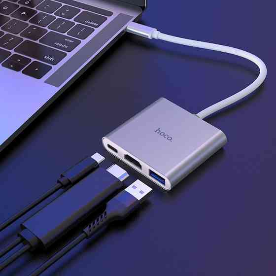 USB-хаб HOCO HB14 Type-C до USB3.0+HDMI+PD Срібний Київ