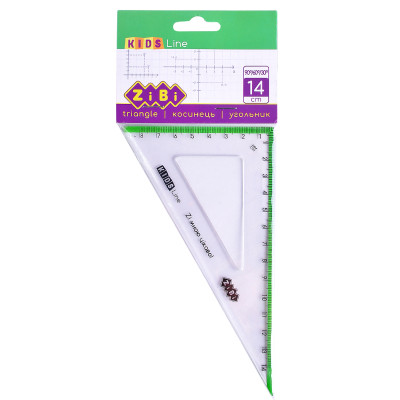 Лінійка ZiBi Kids Line Косинець 140мм, 90°/60° з салатовою смужкою, блістер (ZB.5622-15) Вінниця - фото 1