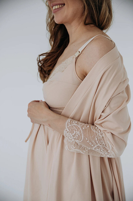 Халат для беременных и кормящих мам Soft&Lace для будущих мам L Мамин Дом бежевый Кривой Рог - изображение 5
