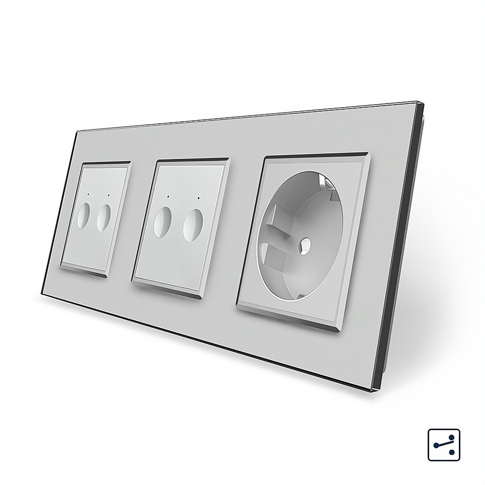 LIVOLO Сенсорний прохідний/перехресний вимикач Sense 4 сенсора (2-2) 1 розетка Livolo сірий скл Коломия - фото 4