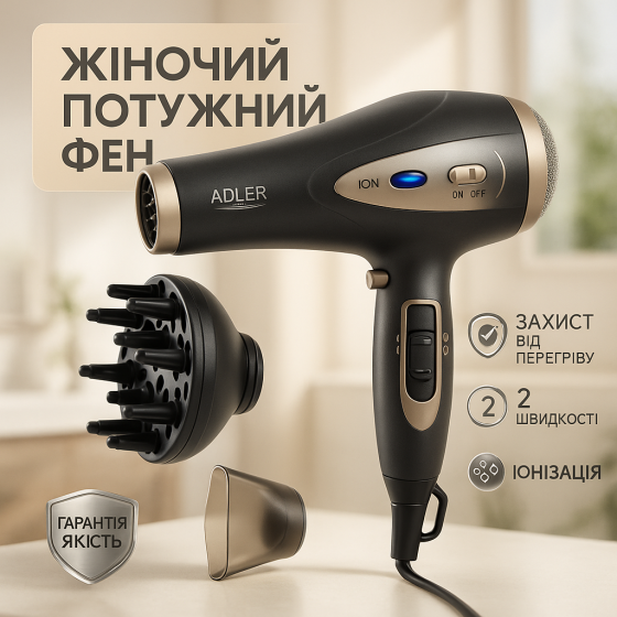 Фен для волосся 2 режими температури Adler, Фен для укладання середнього волосся практичний WZ-78 Львів
