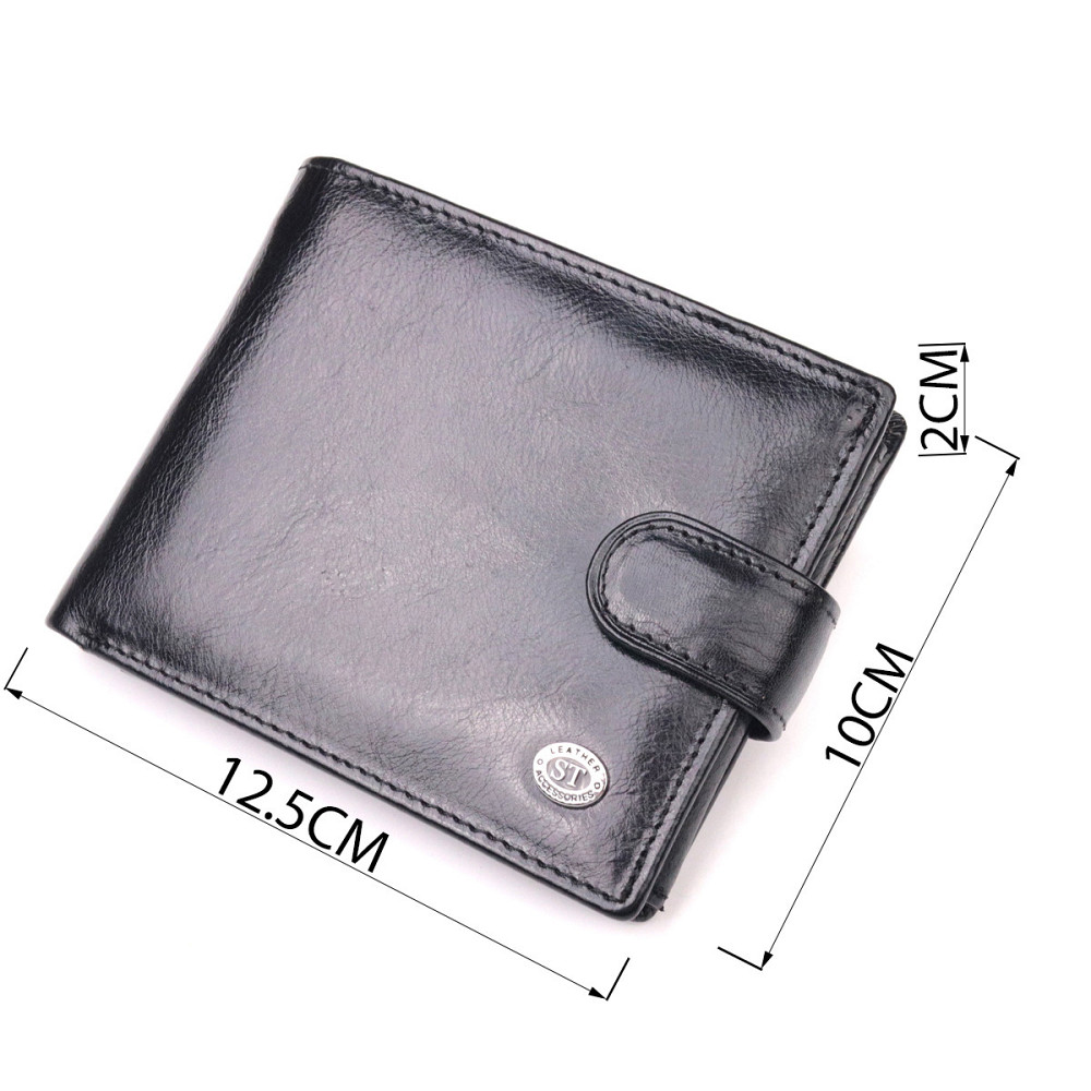 Класичний чоловічий гаманець середнього розміру із натуральної шкіри ST Leather 19412 Чорний Київ - фото 4