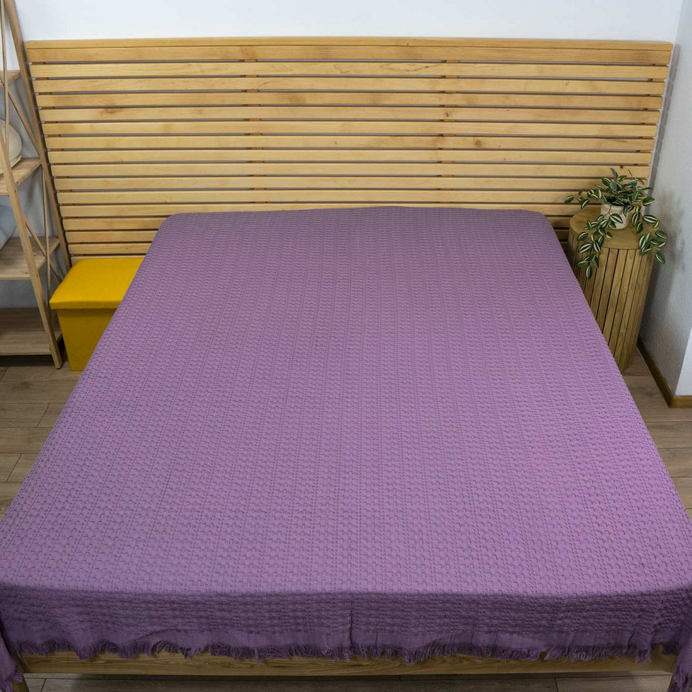 Простирадло-покривало вафельне жакардове преміум якості YouStar 200х240см 320г/м2 (Фіолетовий) Суми - фото 8