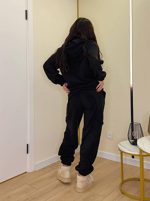 Женский теплый костюм двойка: худи и штаны двусторонний полар флис Черный, 44/48 Одесса - изображение 3