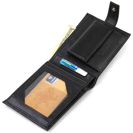 Классический мужской бумажник из натуральной гладкой кожи CANPELLINI 21792 Черный Киев