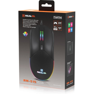 Мышка REAL-EL RM-515 USB Black (EL123200059) Винница - изображение 9