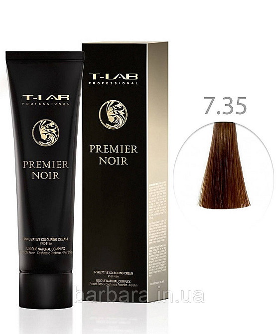 Крем-фарба для волосся T-LAB Professional Premier Noir Colouring Cream 7.35 золотистий Блондин махагон Київ - фото 1