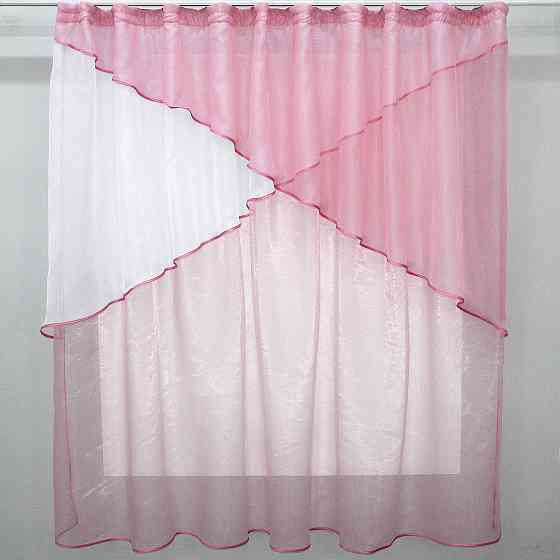 Кухонная занавеска (270х170см) на кухню, балкон цвет розовый с белым 00к 59-379 Киев