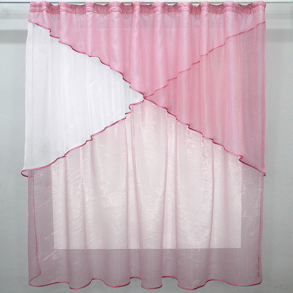Кухонная занавеска (270х170см) на кухню, балкон цвет розовый с белым 00к 59-379 Киев - изображение 1