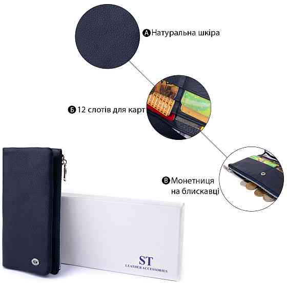 Вертикальний гаманець на кнопці жіночий ST Leather 19203 Темно-синій Київ