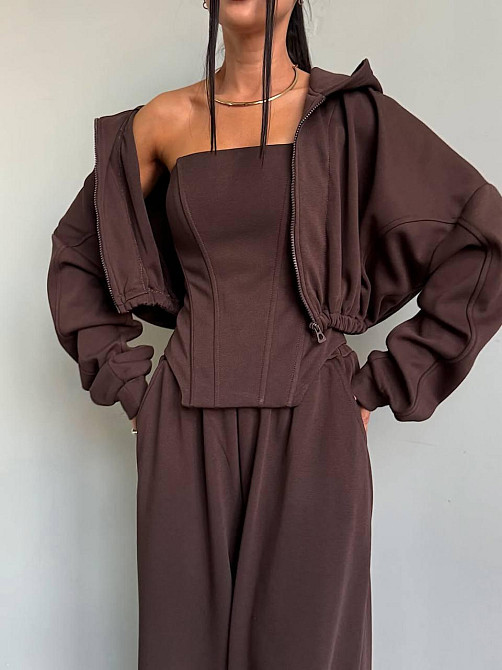 Жіночий стильний трендовий костюм-трійка петля Шоколад, 42/44 Одеса - фото 4