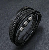 Чоловічий багатошаровий шкіряний браслет – чорний, 21 см