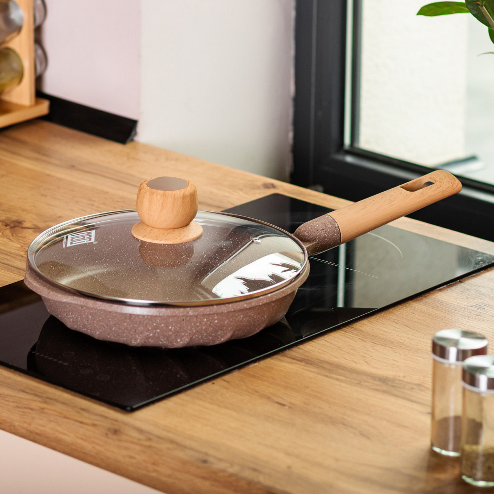 Алюминиевая сковорода 1,8 л мраморная с антипригарным покрытием Ø 24 см кофейная MGC HP-4-423CO Киев - изображение 6