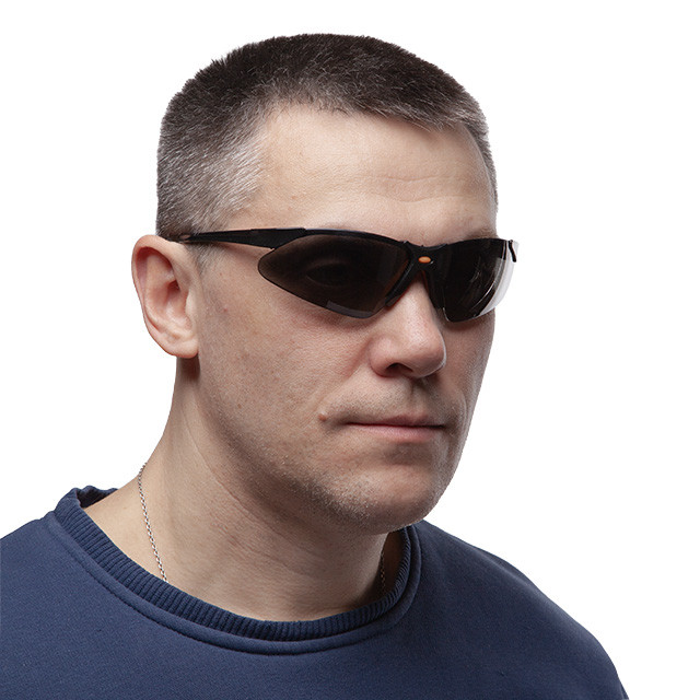 Окуляри захисні, затемнені, лінзи полікарбонат, заушники чорні нейлонові, гумова накладка на ніс, захист від удару Львів - фото 4
