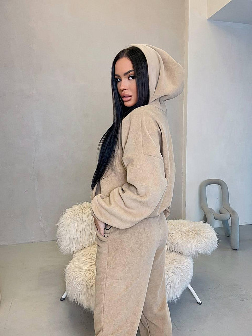 Женский теплый прогулочный костюм двойка: худи и штаны двусторонний флис Беж, 42/44 Одесса - изображение 5