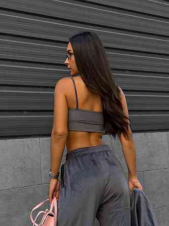 Женский костюм тройка: кофта топ и штаны велюр Графит, 46/48 Одесса