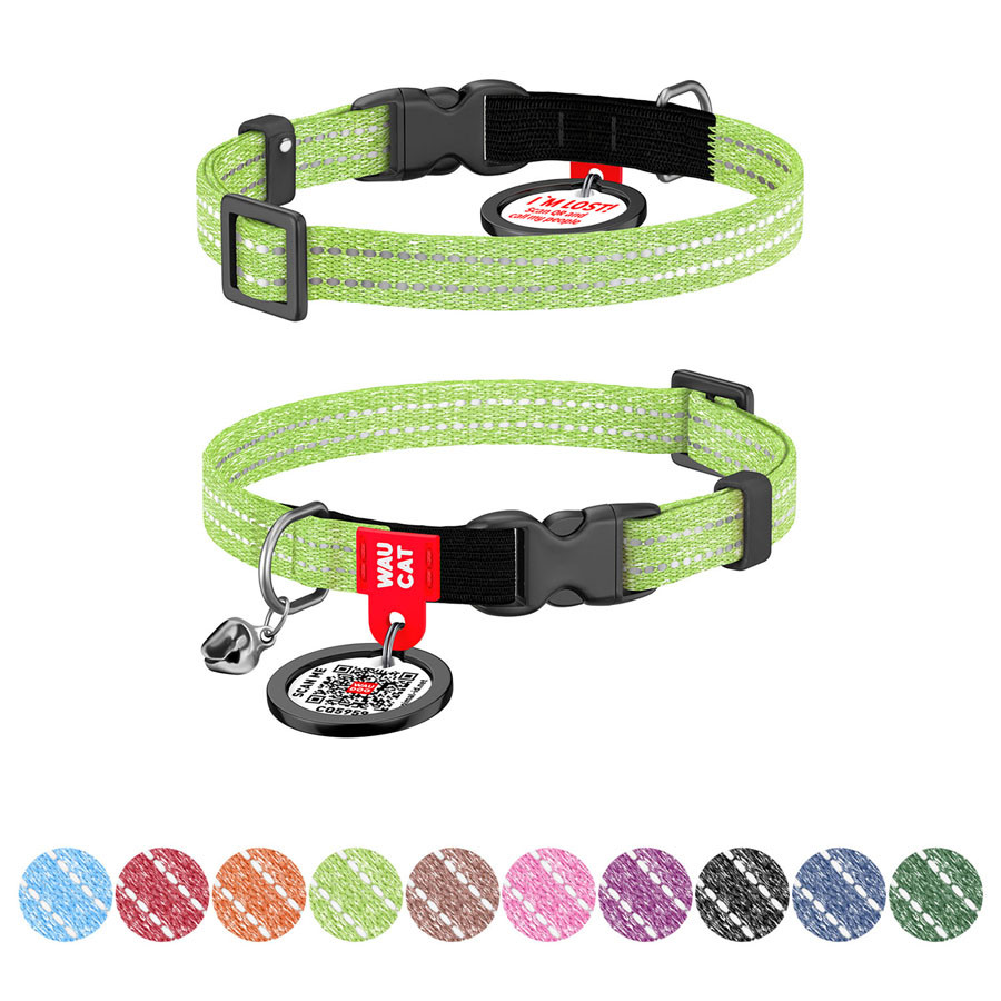 Нашийник для котів з відновленої бавовни WAUCAT Re-cotton з QR паспортом, світловідбиваючий, пл Коломыя - изображение 1