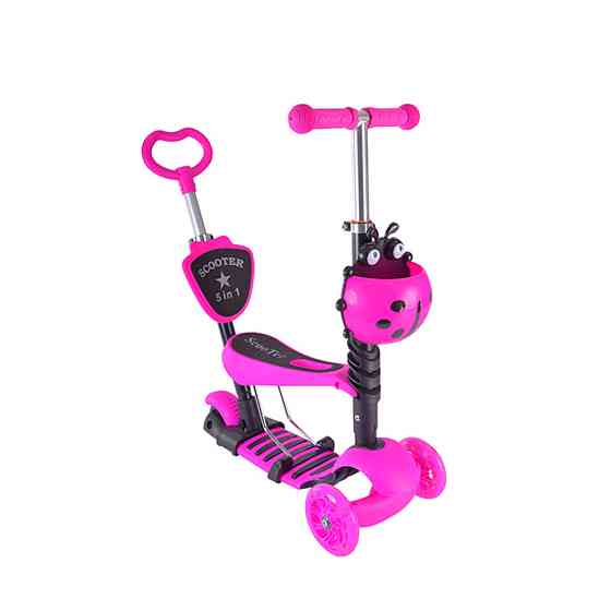 Детский самокат с родительской ручкой Bambi SC20139 колеса PU со светом Розовый Винница