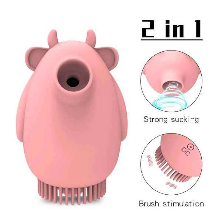 Кліторальний двосторонній вібратор-вуманайзер "Бичок" (вакуумний стимулятор) USB - Рожевий - Вібратори Вінниця - фото 2