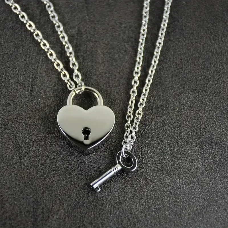Парні підвіски “Серце-замок і ключ” — нержавіюча сталь (набір 2 кулонів) Київ - фото 2