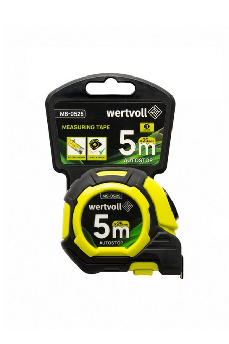 WERTVOLL Рулетка WERTVOLL 5 м×25 мм дві кнопки AUTOSTOP покриття TPR нейлонове покриття протико Київ - фото 7