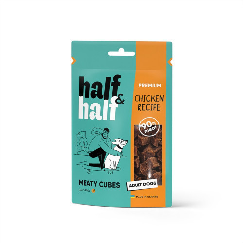 Ласощі для собак Half&Half у формі м'ясних кубиків з куркою, 100 г Київ - фото 1