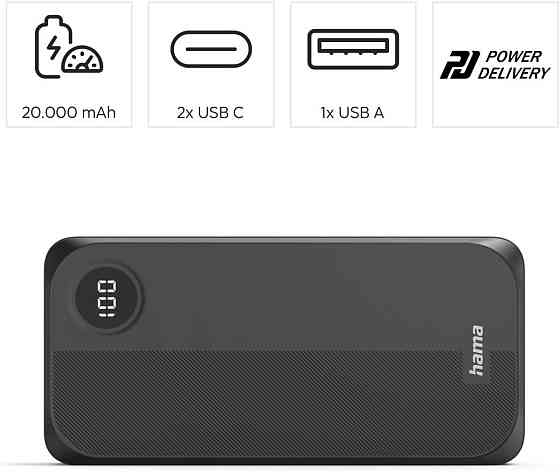 Універсальна мобільна батарея Hama 20000 mAh 15 W Black (00201755) ( 22963 ) Харків