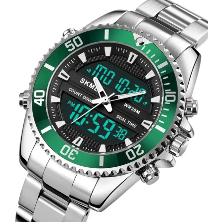 Чоловічий наручний годинник Skmei 1850 (Сріблясті з зелений) Київ