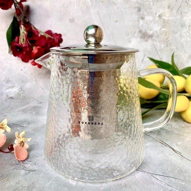 Чайник-заварник стеклянный EB-19063 900 мл, термостойкий до 500°C, с фильтром из нержавейки, стильный дизайн Одесса - изображение 1