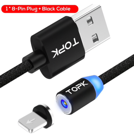 Магнитный Lightning кабель Topk AM 1м Black Киев
