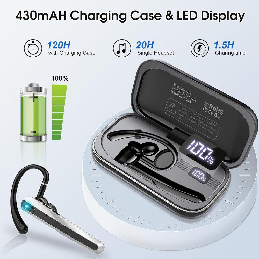 Bluetooth-гарнитура N19 V5.3 беспроводная гарнитура Hands-Free с двойным микрофоном с шумоподавлением ENC Днепр - изображение 2