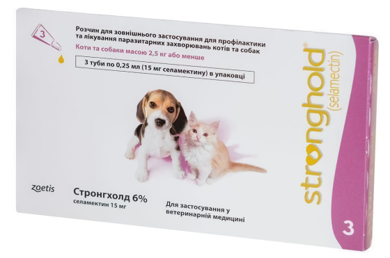 Капли Стронгхолд 15 для щенков и котят массой до 2.5 кг (цена за 1 пипетку / 0.25 мл), Zoetis Винница