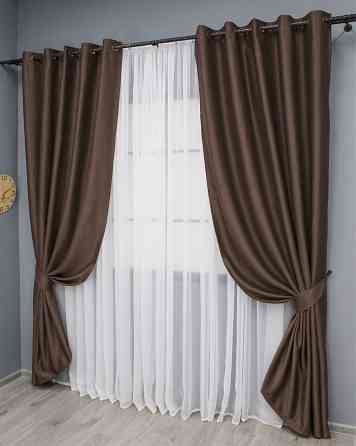 Комплект штор на люверсах VR-Textil Bagema Rvs № 1243ш Коричневий 150х250 см 2 шт (37-0164) Київ