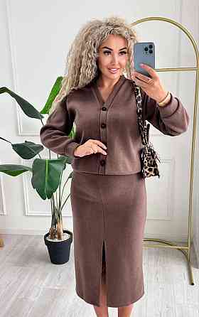 Жіночий неймовірний костюм кардиган + спідниця ангора в'язання на трикотажі Шоколад, 42/44 Одеса